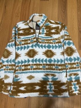 Cabin Fever Sherpa Pullover Aztec Southwestern Fleece Quarter Zip Medium